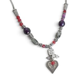 Brighton Hearts Melody Beaded Necklace Multicolor Gemstone Heart Retired